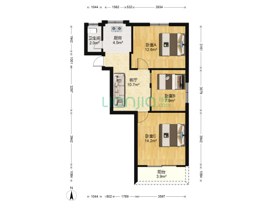 安福小区 3室1厅1卫 74平方