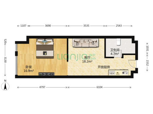 万达广场(南通) 1室1厅1卫 65平方