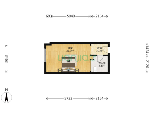 加州壹号 1室0厅1卫 43平方