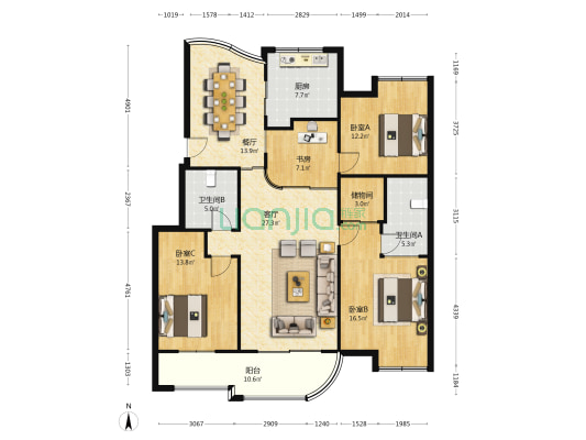 百合蓝鸟苑 4室2厅2卫 136平方