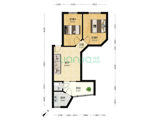 昆明市橡胶管带厂职工宿舍 2室1厅1卫 49平方