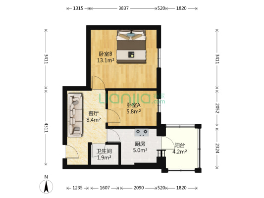 皇家花园 2室1厅1卫 50平方