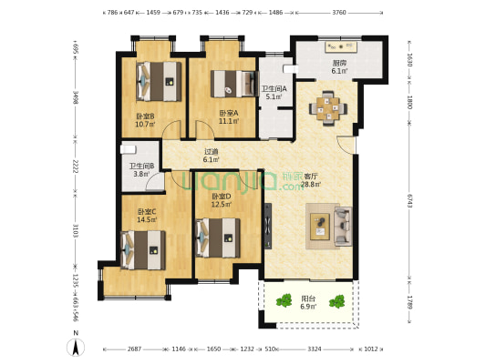 淘鑫未未来 4室1厅2卫 117平方