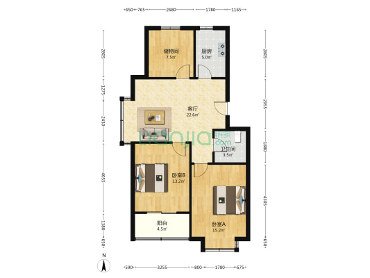 富安花园B区 2室1厅1卫 88平方