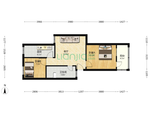 北京路回迁楼 2室1厅1卫 65平方