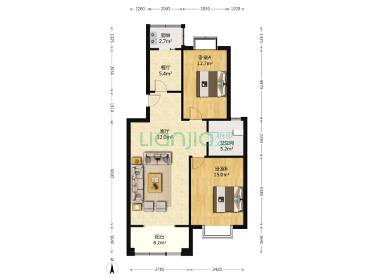 宝鑫景苑鉴湖园 2室2厅1卫 98平方