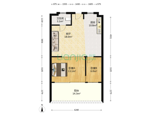 合正东部湾 2室1厅1卫 70平方