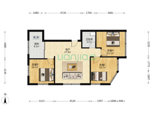 安泰路三十五弄 3室1厅1卫 90平方