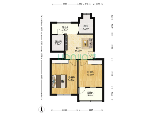 三五四一社区 2室1厅1卫 68平方