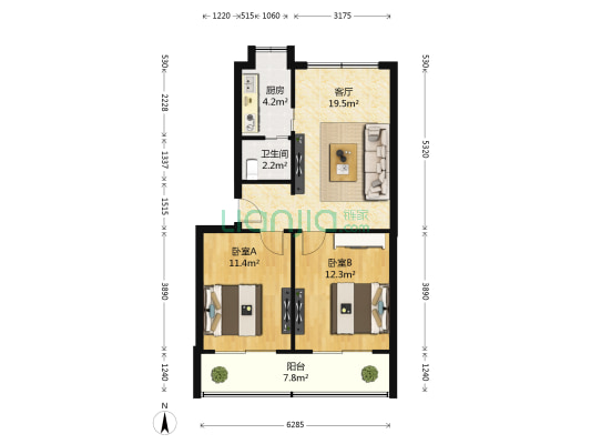 江纺住宅二区 2室1厅1卫 66平方