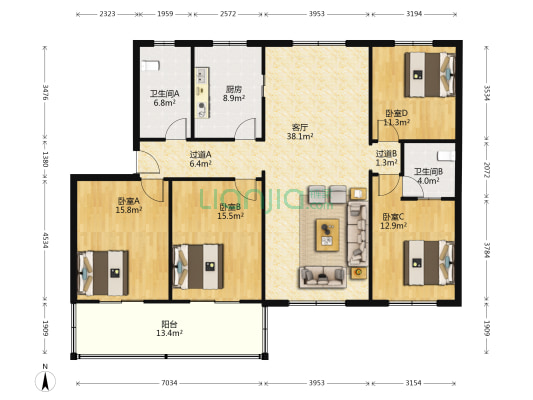 台东花园西区 4室1厅2卫 138平方