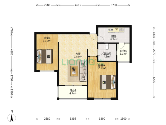 上海假日三期 2室1厅1卫 87平方