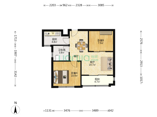 萧杭人家 2室1厅1卫 74平方