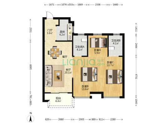 星澜城 3室1厅2卫 98平方