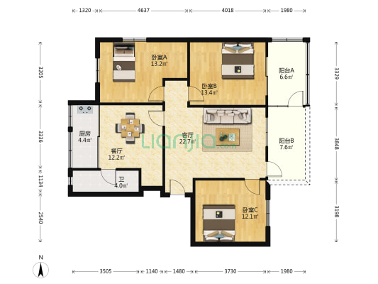 计生局宿舍 3室2厅1卫 119平方