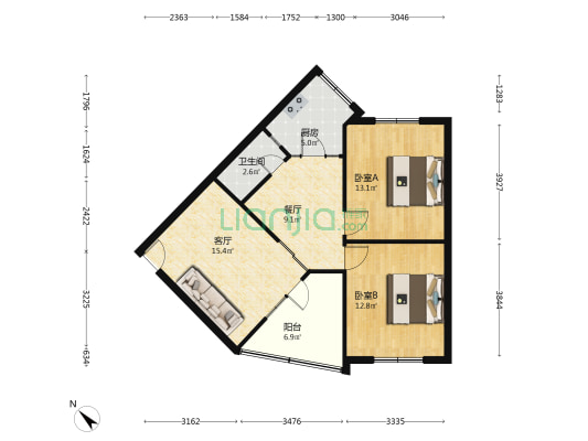 天鹅南区 2室2厅1卫 78平方