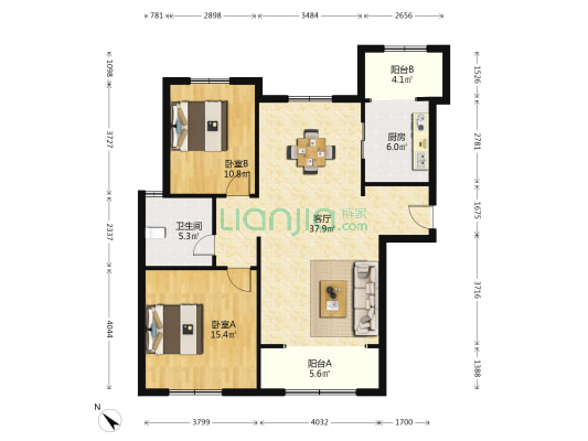 金嶺美地 2室1厅1卫 119平方