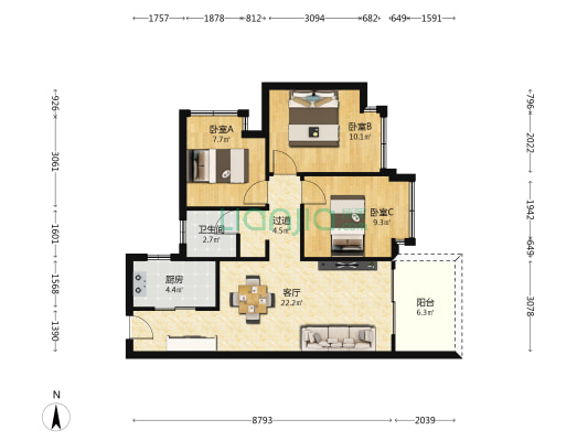 和光尘樾 3室1厅1卫 83平方