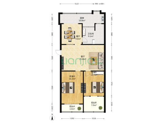 西湖区广润门住宅二区 2室2厅1卫 94平方