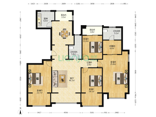 宁静嘉园 4室1厅2卫 176平方