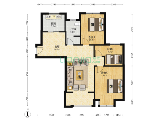 新景南苑 3室1厅1卫 108平方