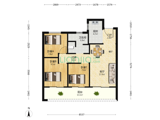 招商·时代锦宸 3室1厅1卫 93平方