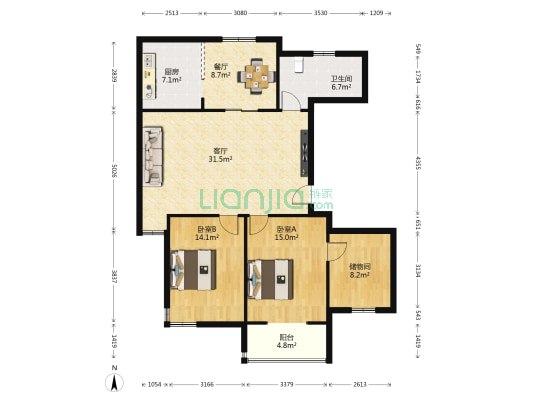 汽车产业孵化基地 2室2厅1卫 128平方