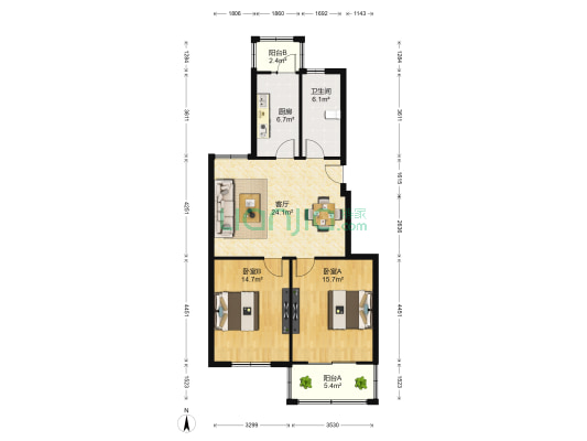 福民景苑 2室1厅1卫 95平方