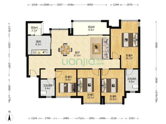 万科金域蓝湾四期 4室1厅2卫 134平方
