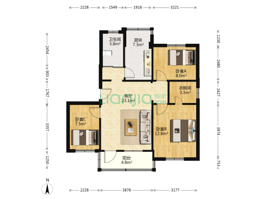 金城公寓 3室1厅1卫 89平方