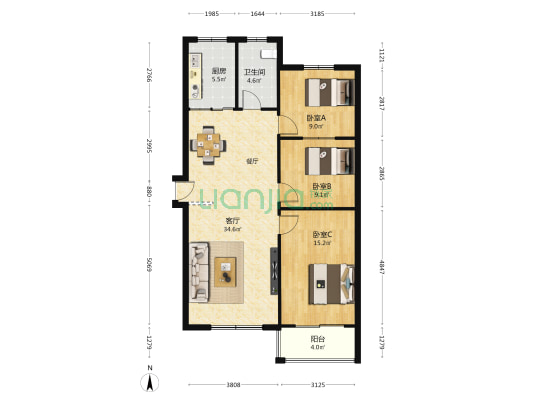 佳苑公寓 3室1厅1卫 101平方