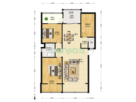 云南省有色地质局地质勘查院地质研究所 2室1厅2卫 105平方