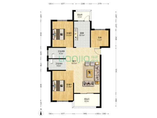航宇·罗马假日 3室1厅2卫 121平方