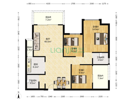 佳兆业壹号公馆 3室1厅2卫 127平方