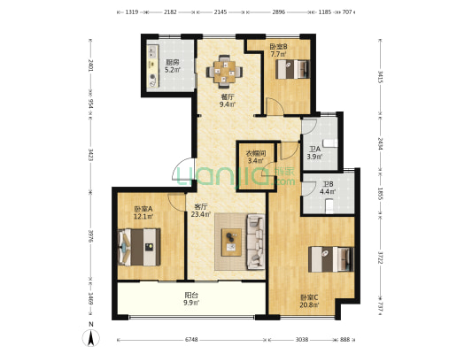 印象公馆 3室2厅2卫 124平方