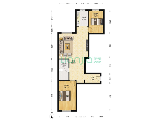 新嘉园广场住宅小区 2室1厅1卫 93平方