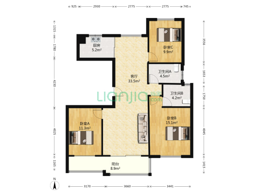 中梁金座 3室1厅2卫 151平方