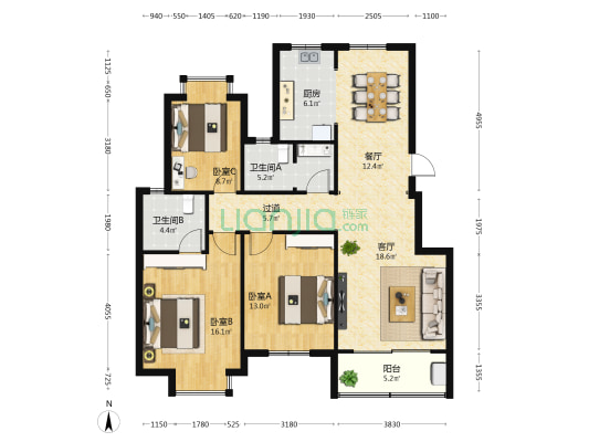 文湖苑 3室2厅2卫 120平方