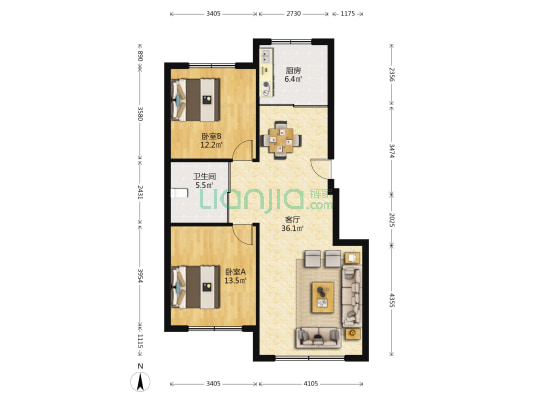 裕丰金域华府 2室1厅1卫 97平方