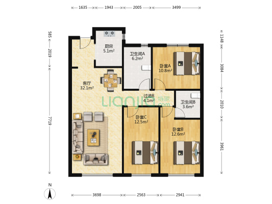 汇置尚岛 3室1厅2卫 110平方