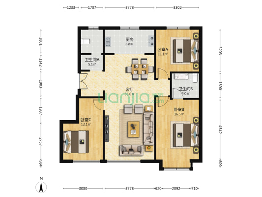 龙湖华煜江与城（二期） 3室1厅2卫 109平方