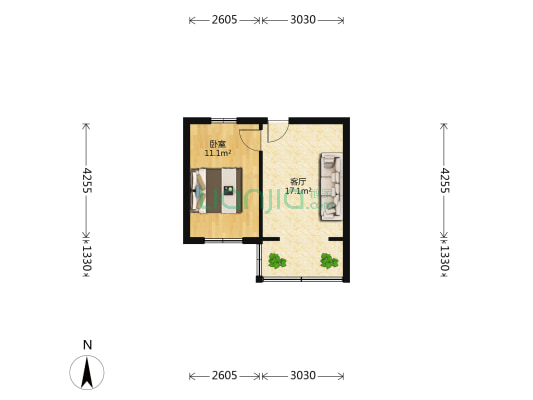 民主南路22号 1室1厅0卫 41平方