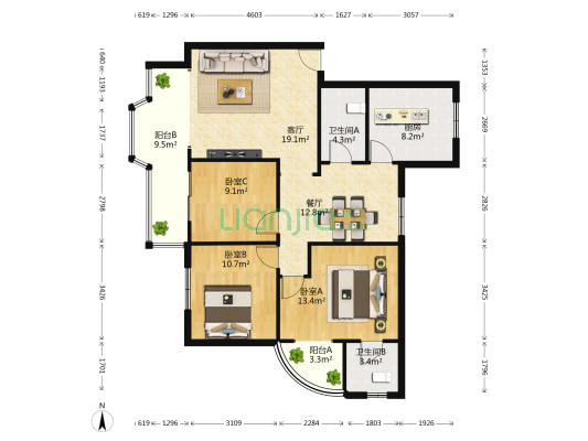 平安正街47号 3室2厅2卫 119平方