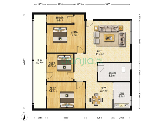 鼓楼巷小区 3室2厅1卫 142平方