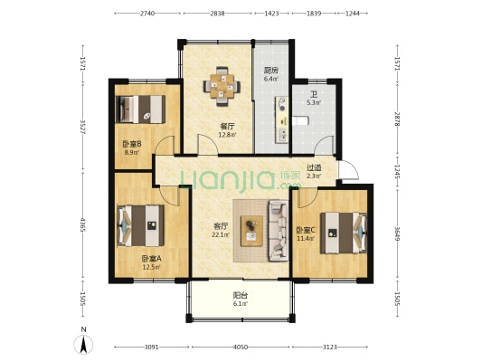 矿山机械厂小区 3室2厅1卫 102平方