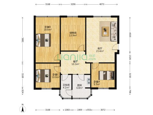 建行双流支行1号宿舍 3室2厅1卫 111平方