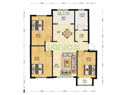 乐源小区 3室1厅1卫 135平方