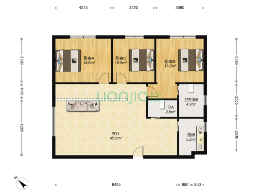 南桥花园 3室1厅2卫 120平方