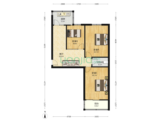 尚爱路68号 3室1厅1卫 86平方