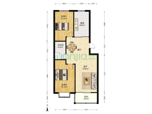 嘉汇财富花园 2室1厅1卫 95平方